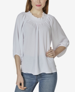 Adrienne Vittadini Women's On Or Off The Shoulder 3/4 Sleeve Peasant Top In Bright White