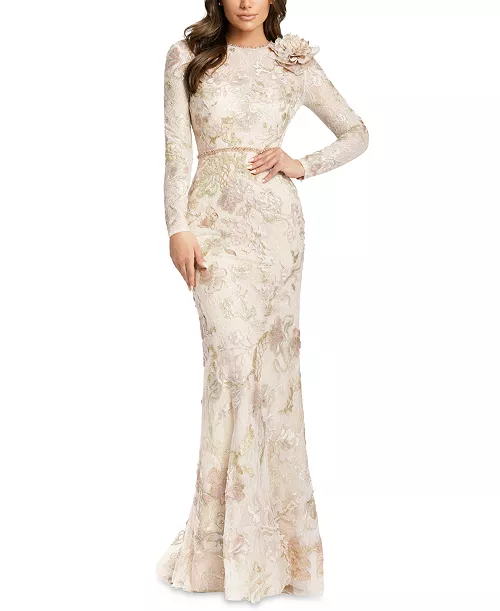 women's floral embroidered lace trumpet gown
