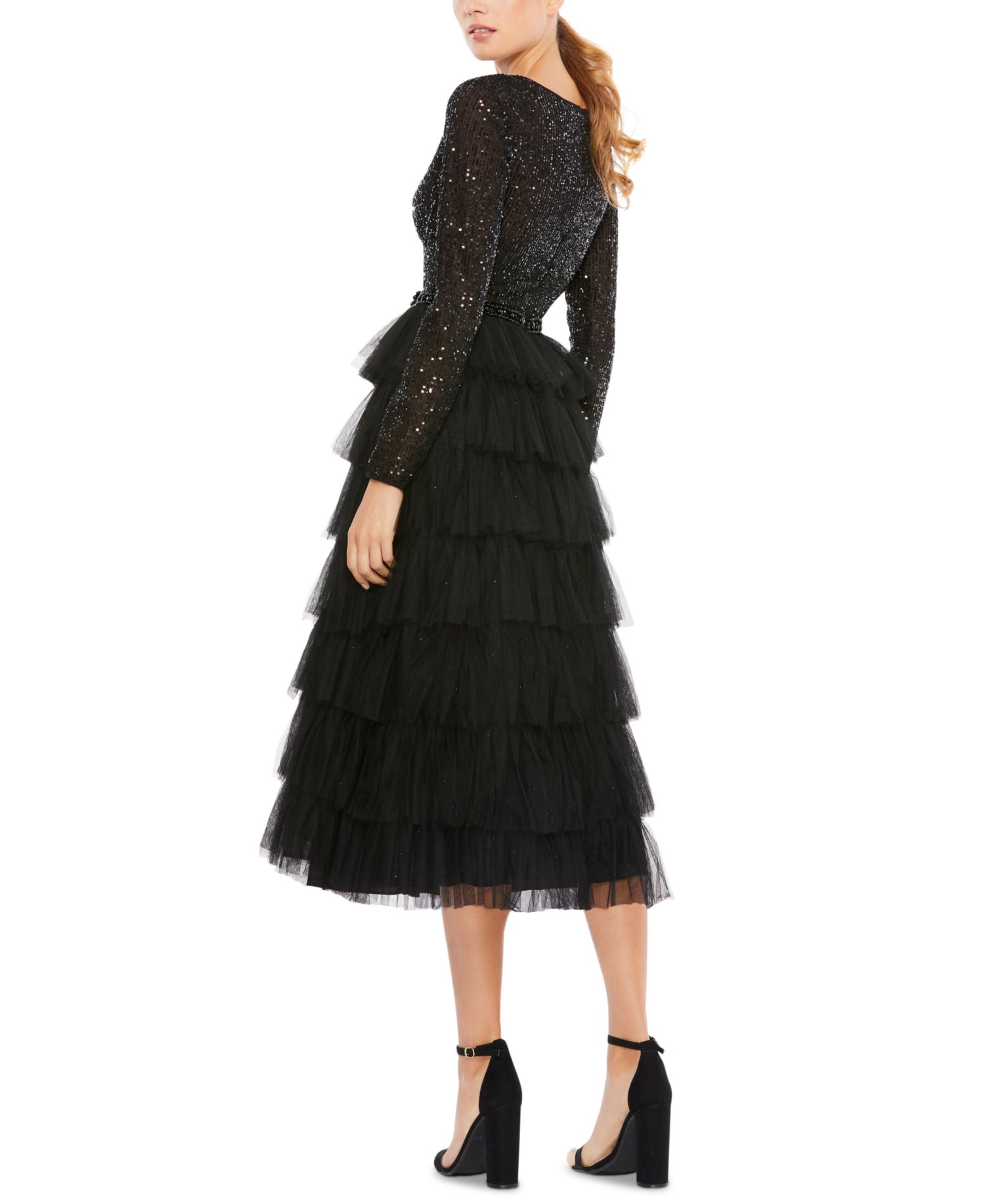 Women's Sequined Layered Tulle A-Line Cocktail Dress