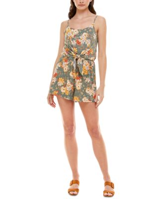 Ultra Flirt - Juniors' Floral-Print Tie-Front Romper