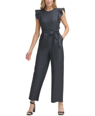 Calvin klein black jumpsuit hotsell ruffle sleeve