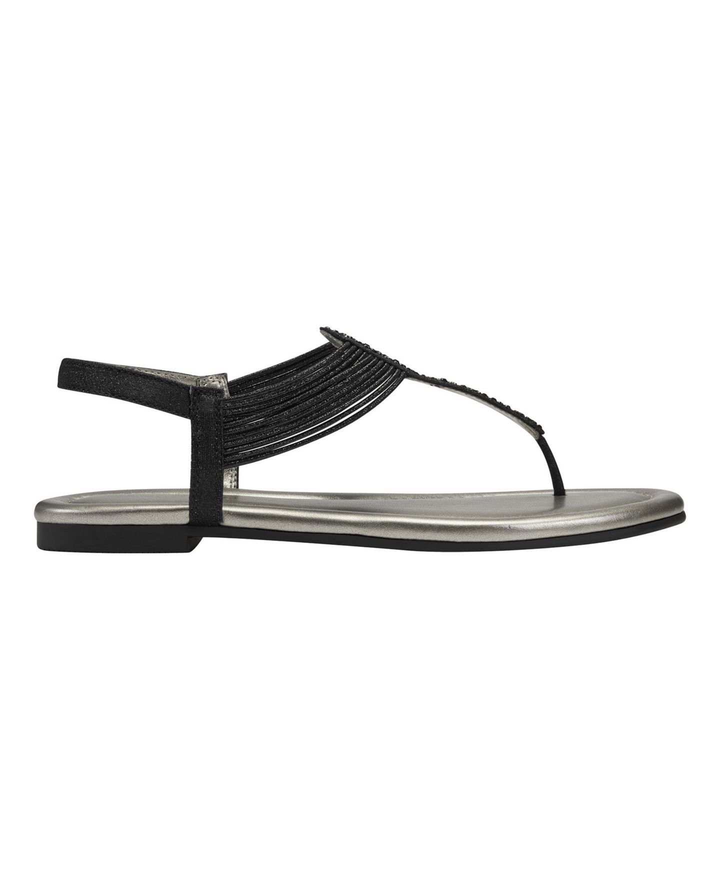 Женские сандалии Bandolino Kayte Embellished T-Strap Flat, цвет: Чёрный металлик — фото 2