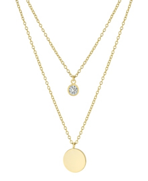 Giani Bernini Double Layered 16" + 2" Cubic Zirconia Solitaire And 10mm Disc Chain Necklace In Gold Over Sterling