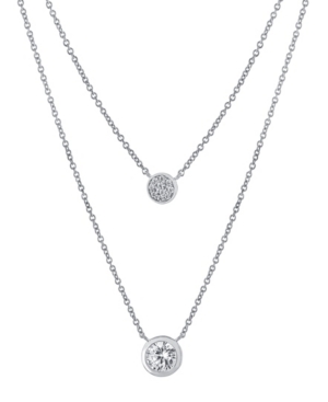 Giani Bernini Double Layered Bezel Set 16" + 2" Cubic Zirconia Chain Necklace In Gold Over Sterling Silver In Silver