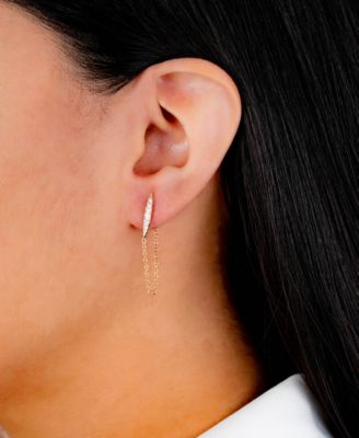 Cubic Zirconia Front Back Post Chain Earrings in Gold Over Sterling Silver