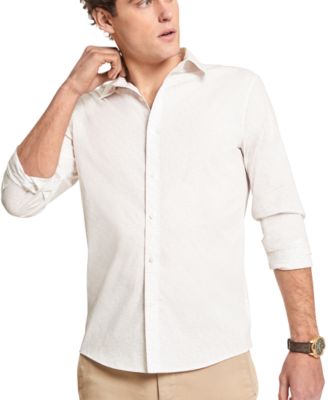 Men's Slim-Fit  Large Leaf Print Long Sleeve Shirt