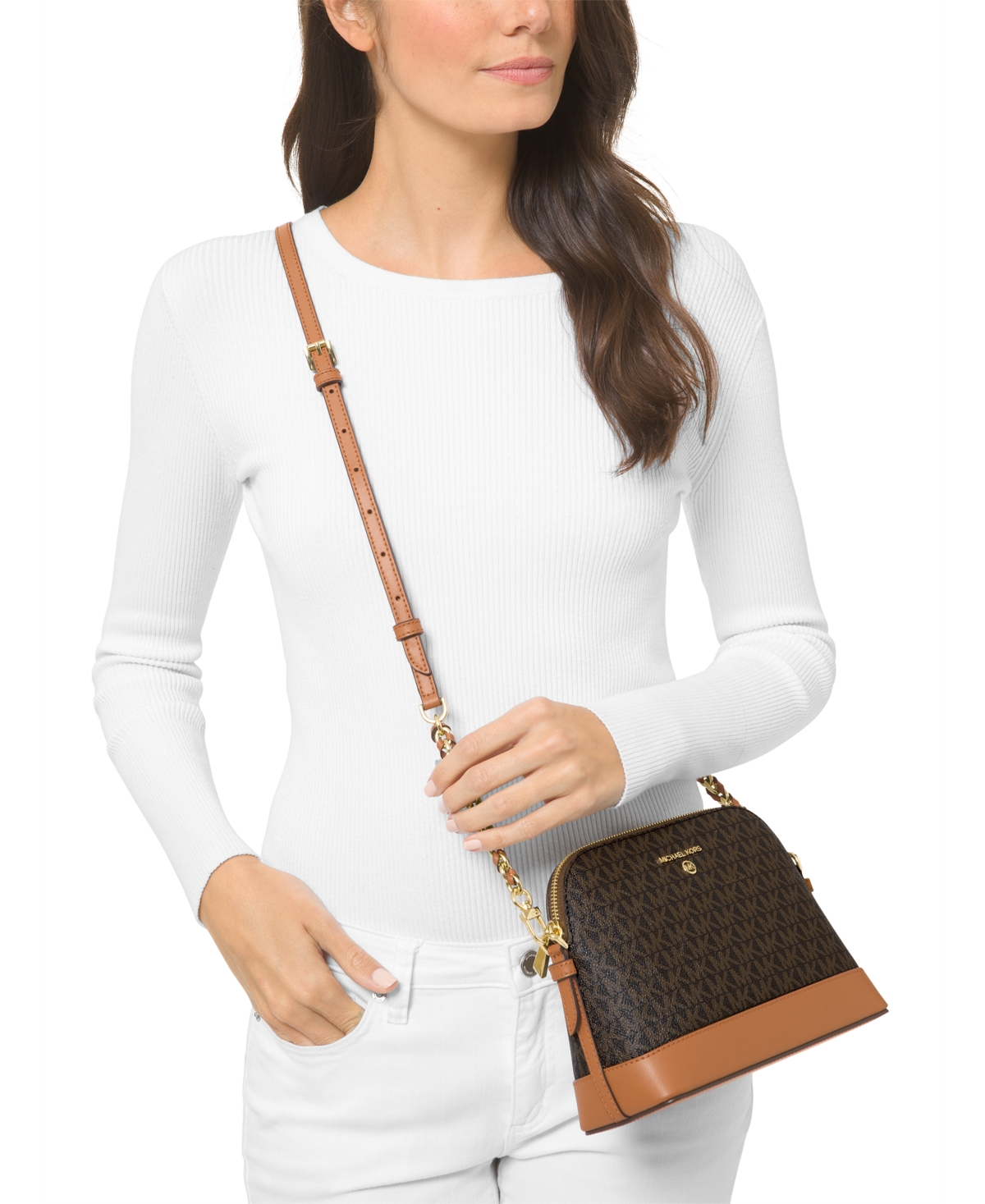 Michael Michael Kors Logo Jet Set Charm Dome Crossbody -Acorn