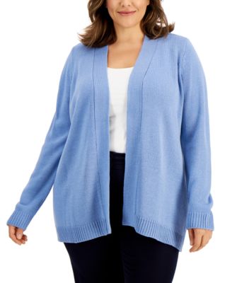 blue open front cardigan