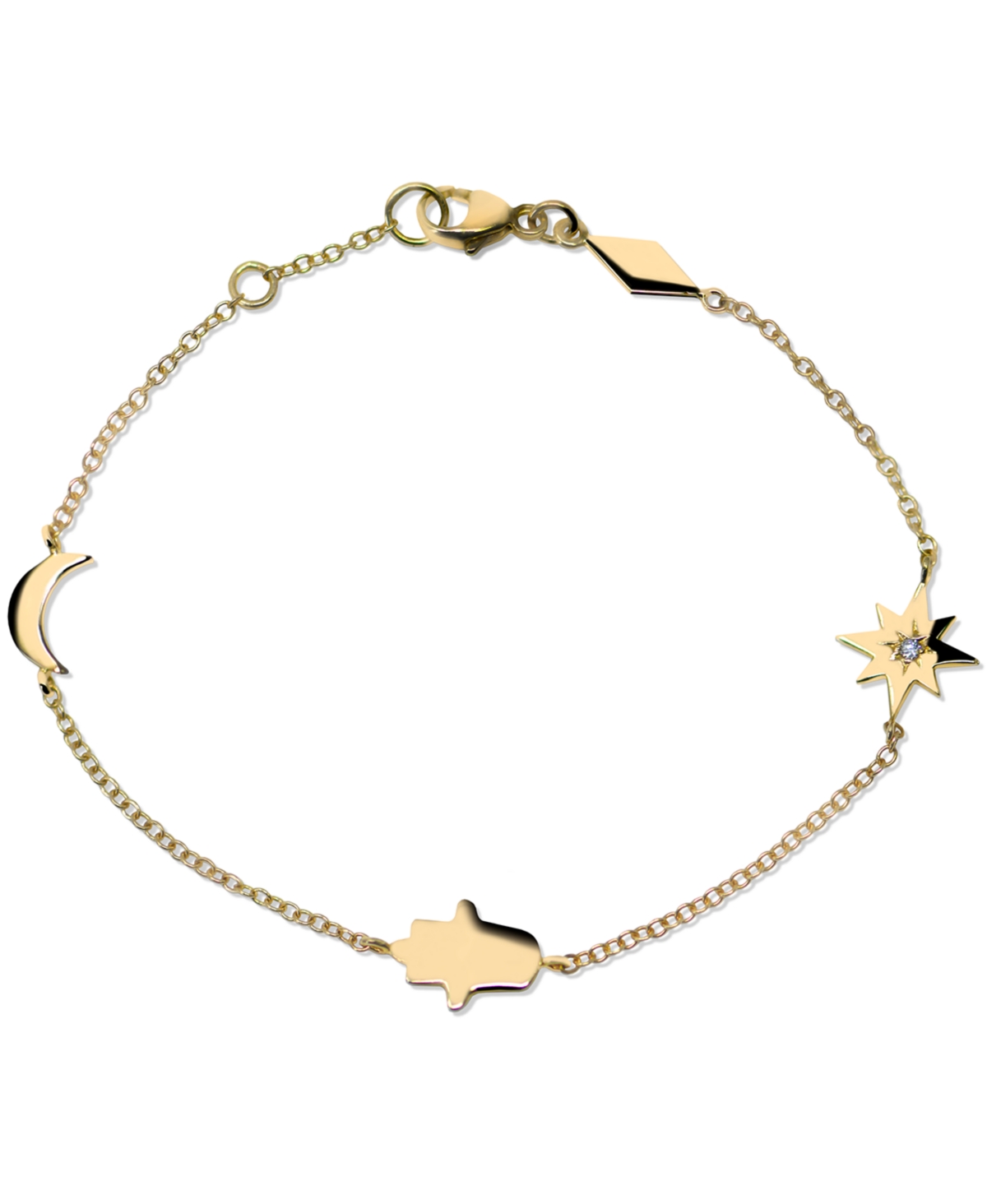 Diamond Accent Star, Hamsa and Moon Bracelet in 14k Yellow Gold - Clear