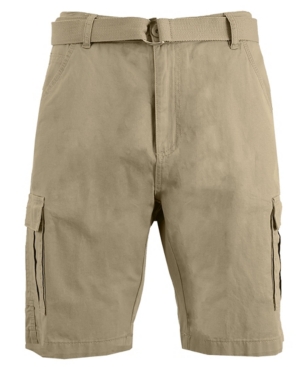 Galaxy By Harvic Men's Flat Front Belted Cotton Cargo Shorts In Khaki