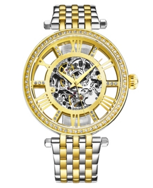 Shop Stuhrling Women's Automatic Gold-tone And Silver-tone Stainless Steel Link Bracelet Watch 38mm In Yellow