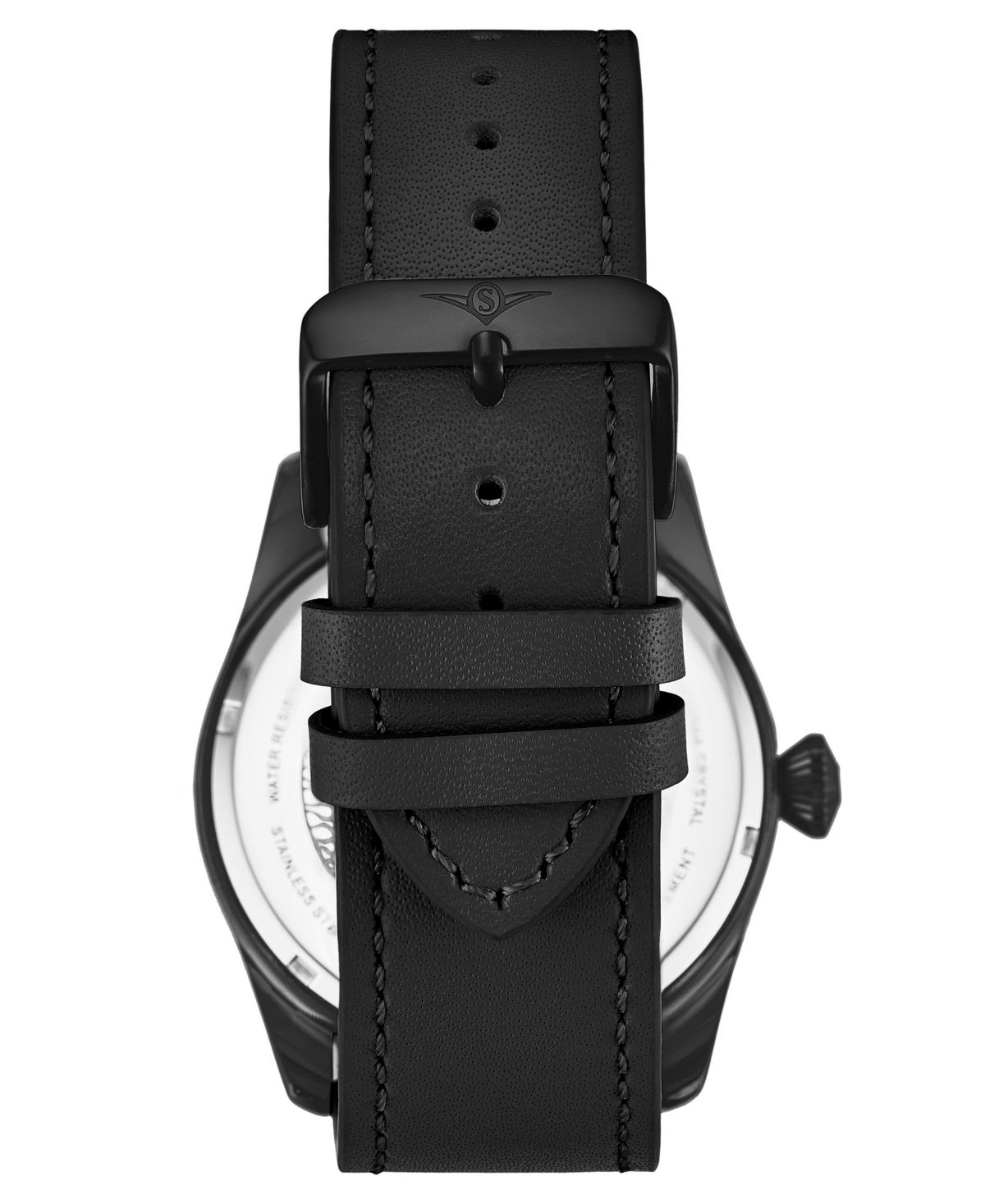 Men's Quartz Black Genuine Leather Strap Watch 44mm