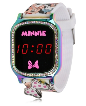 Disney Minnie Mouse Kid's Touch Screen White Silicone Strap Led Watch, With Hanging Charm 36mm X 33 Mm