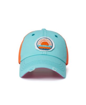 Salty Lady Women's Adjustable Snap Back Mesh Aqua with Sun Patch Trucker Hat