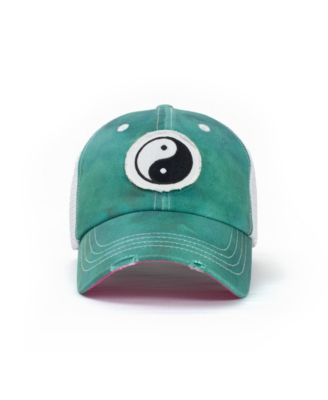 Zen Lady Women's Adjustable Snap Back Mesh Green Yin Yang Trucker Hat