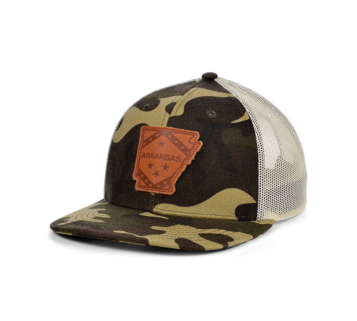 Shop Lids Local Crowns Arkansas Woodland State Patch Curved Trucker Cap In Woodlandcamo,ivory,brown