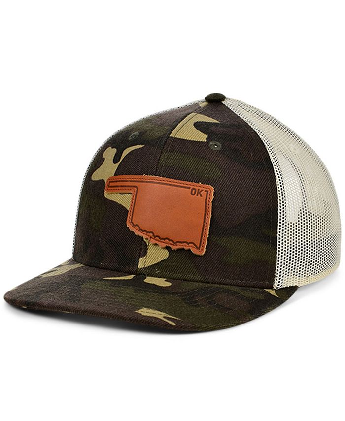 Lids Local Crowns Oklahoma Woodland Leather State Patch Curved Trucker