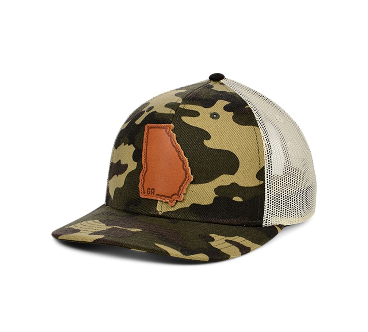 Local Crowns Georgia Woodland Leather State Patch Curved Trucker Cap