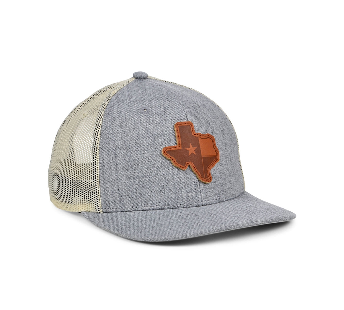 Shop Lids Local Crowns Texas Heather Leather State Patch Curved Trucker Cap In Heather Gray,white,brown