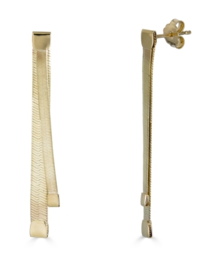 Macy's Double Herringbone Chain Drop Earrings In 10k Gold In Yellow Gold