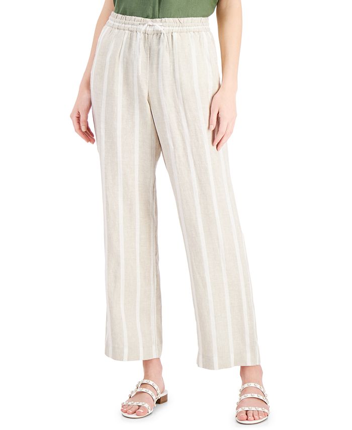 Charter Club Linen Striped Straight-Leg Pants, Created for Macy's ...