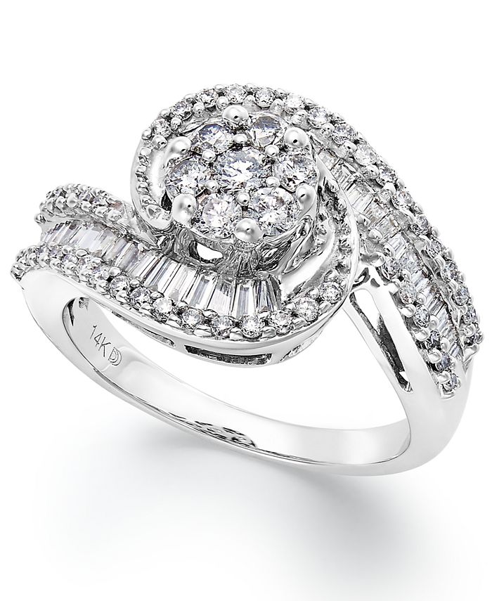 Macy s Diamond Cluster Swirl Ring in 14k White Gold 1 ct. t.w