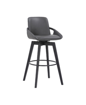Shop Armen Living Baylor Swivel Wood Bar Or Counter Stool In Faux Leather In Gray