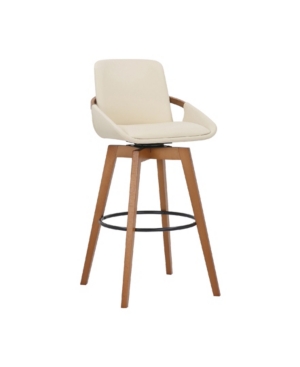 Armen Living Baylor Swivel Wood Bar Or Counter Stool In Faux Leather In Cream