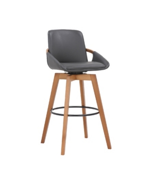Armen Living Baylor Swivel Wood Bar Or Counter Stool In Faux Leather In Charcoal