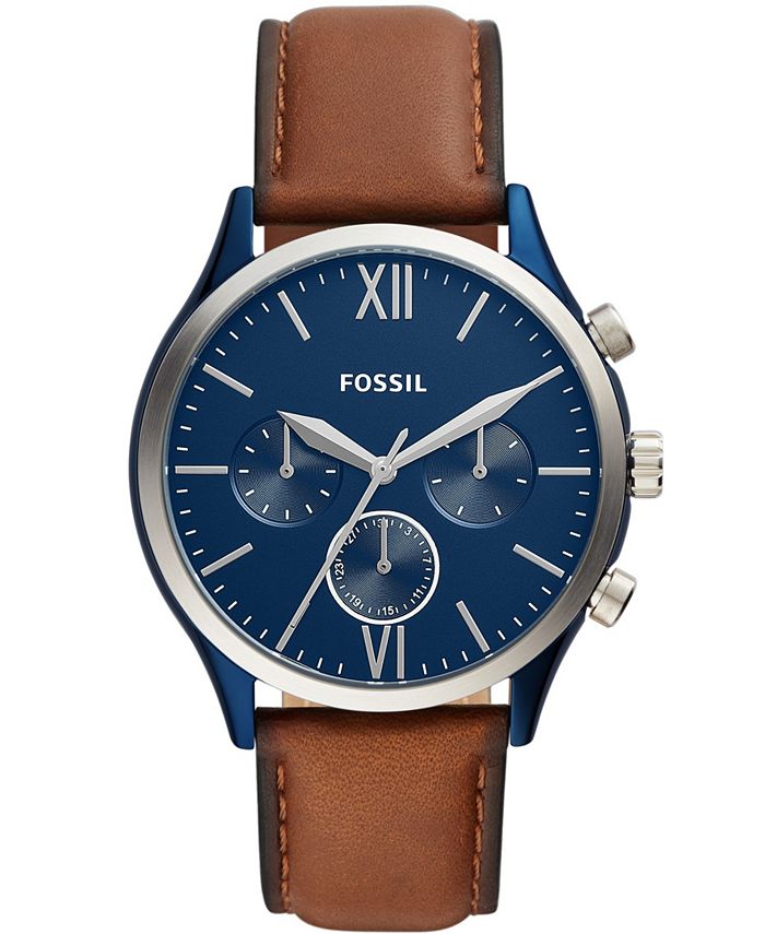 Fossil Men's Fenmore Multifunction Blue Leather Watch 44mm - Macy's