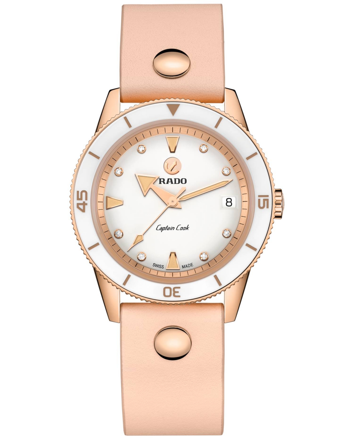 Women's Swiss Automatic Captain Cook Diamond (1/20 ct. t.w.) Pink Leather Wrap Strap Watch 37mm