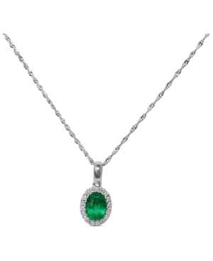 Macy's Emerald (5/8 Ct. T.w.) & Diamond (1/10 Ct. T.w.) Halo 18" Pendant Necklace In 14k White Gold