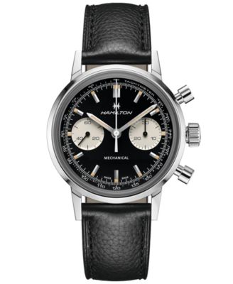 Hamilton - Men's Swiss Intra-Matic Chronograph H Black Leather Strap Watch 40mm
