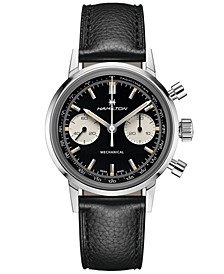 Men's Swiss Intra-Matic Chronograph H Black Leather Strap Watch 40mm