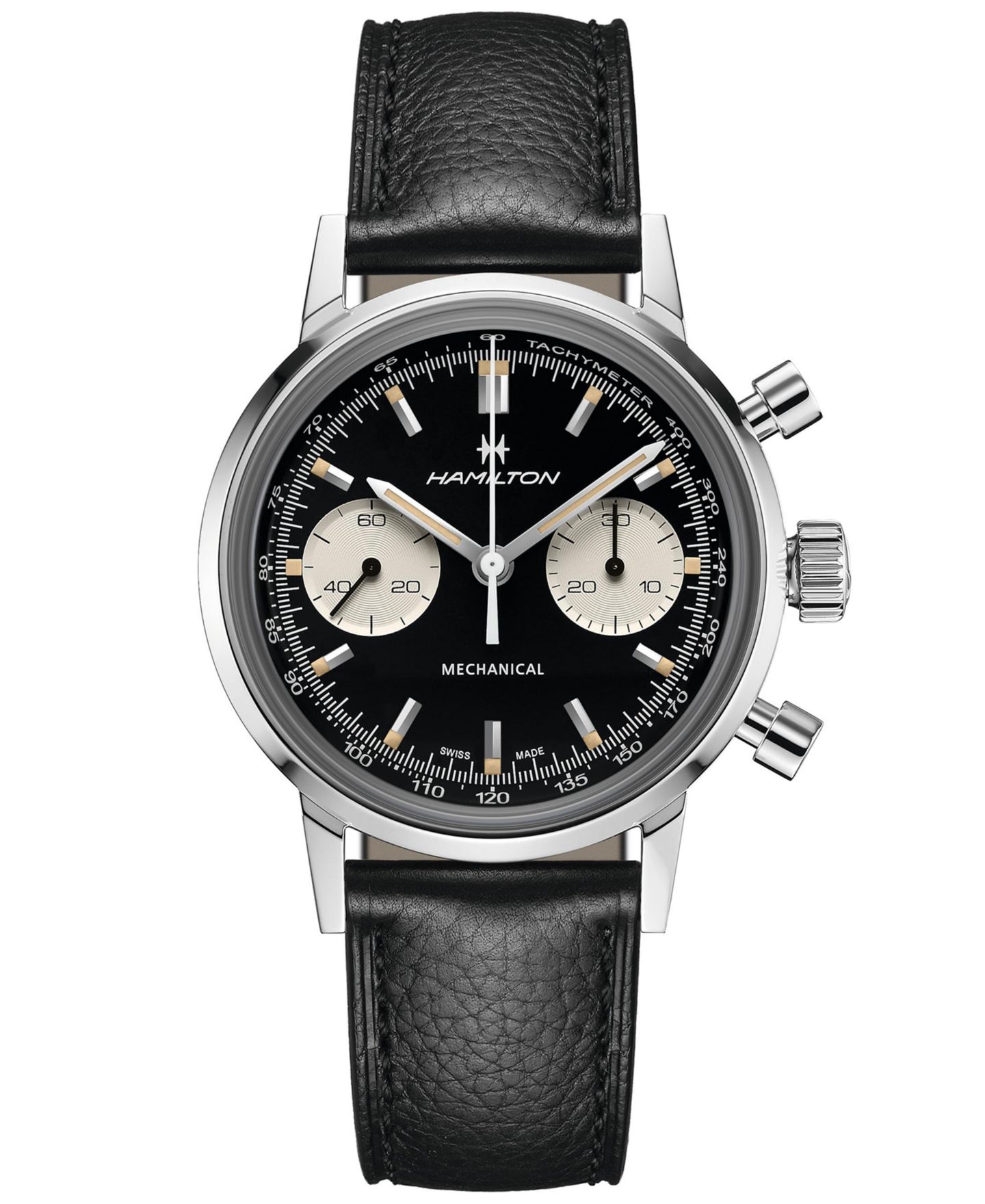 Мужские часы Hamilton Swiss Intra-Matic Chronograph H Black Leather Strap Watch 40mm — фото 1
