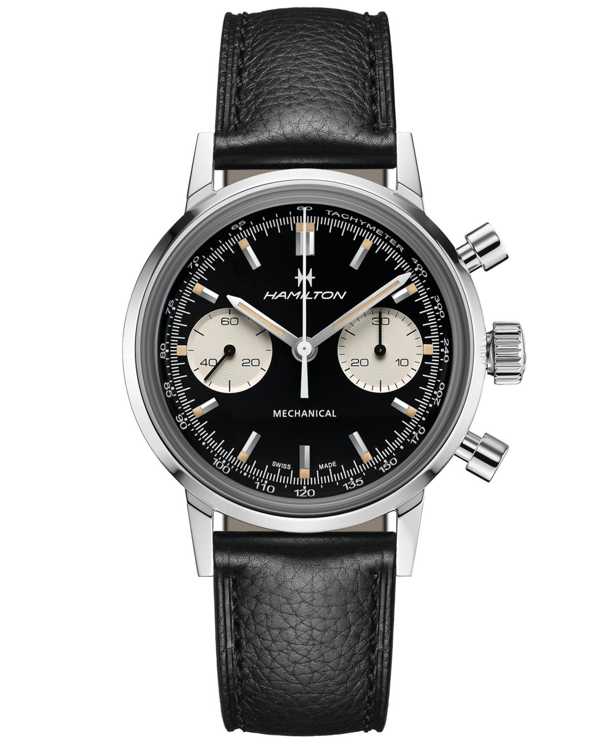 Hamilton Men's Swiss Intra-matic Chronograph H Black Leather Strap Watch 40mm