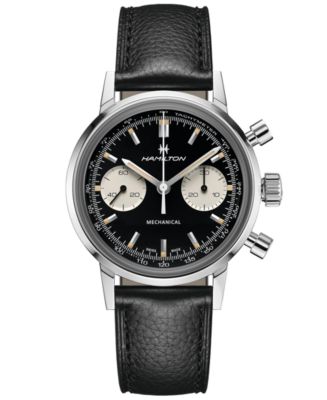 Hamilton Men's Swiss Intra-Matic Chronograph H Black Leather Strap ...