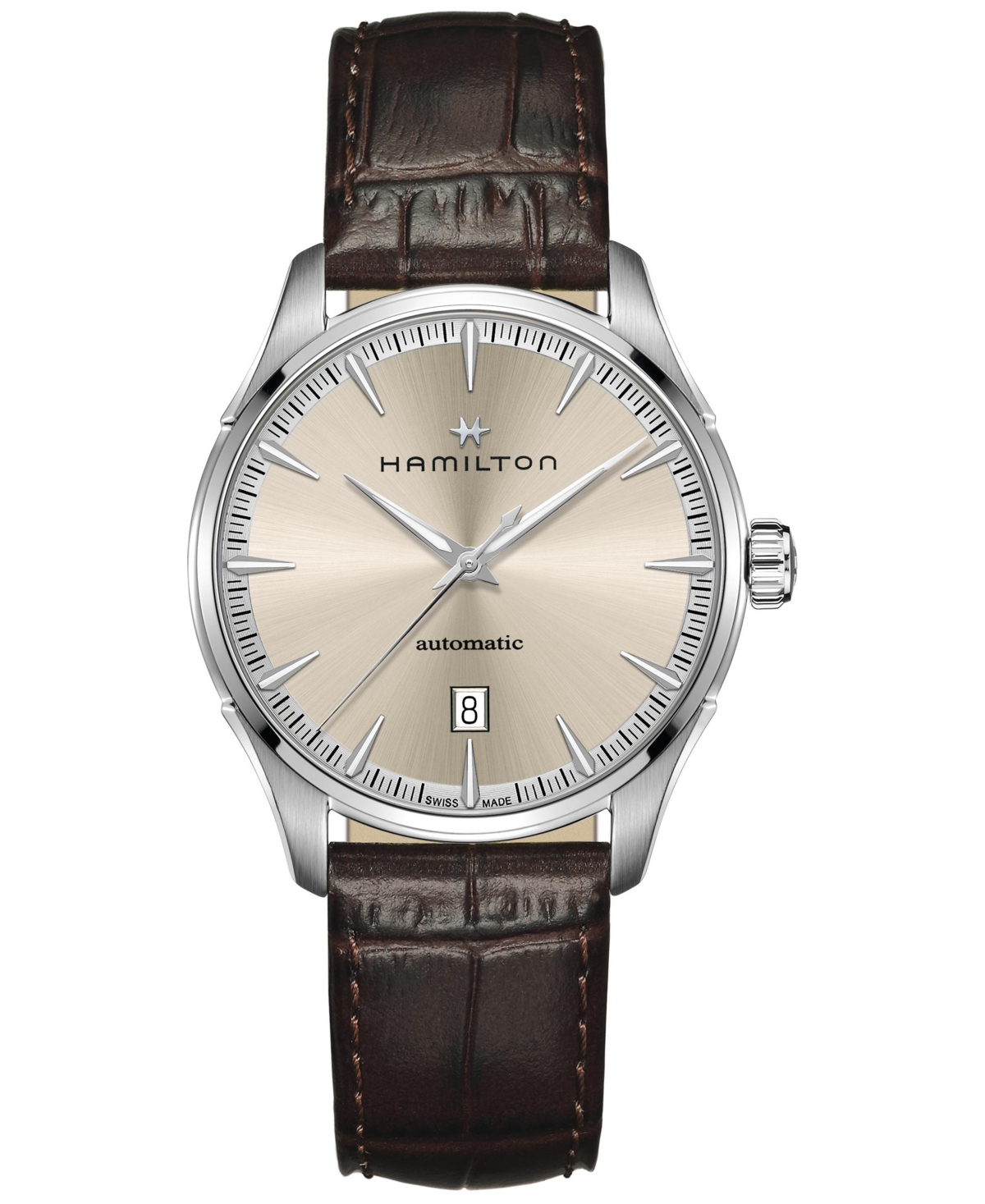 Shop Hamilton Men's Swiss Automatic Jazzmaster Brown Leather Strap Watch 40mm