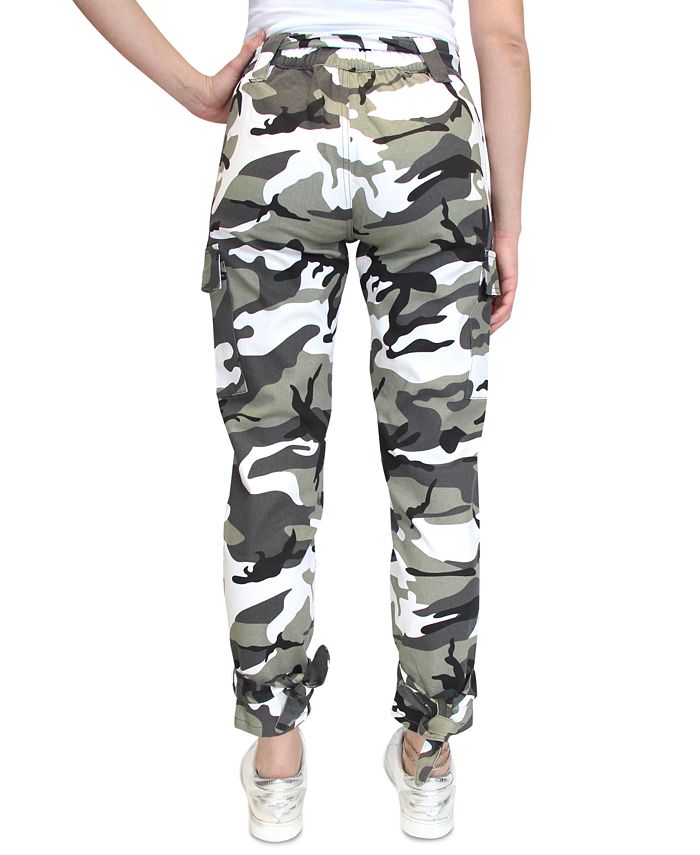 Almost Famous Crave Fame Camo-Print Belted Tie-Cuff Cargo Jogger Pants ...
