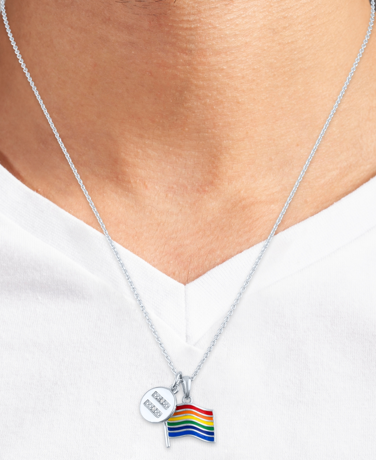 Diamond Accented Disc & Pride Flag Pendant Necklace  16