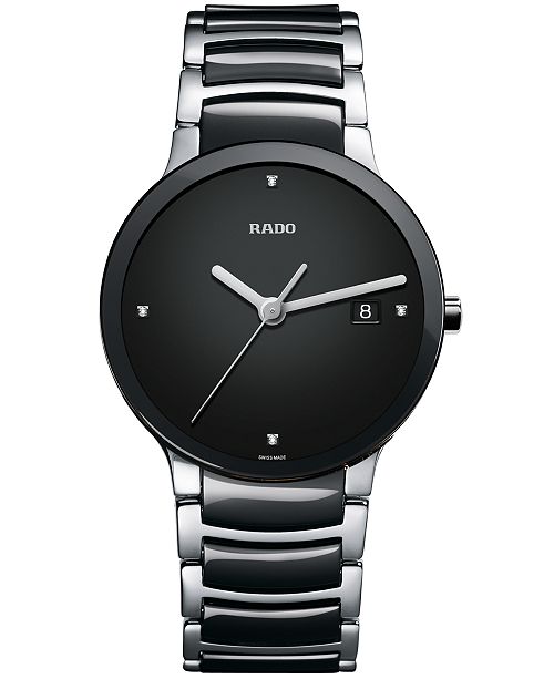 Rado Watch Men S Swiss Centrix Diamond Accent Stainless Steel And Black Ceramic Bracelet 38mm R30934712 Reviews All Fine Jewelry Jewelry Watches Macy S
