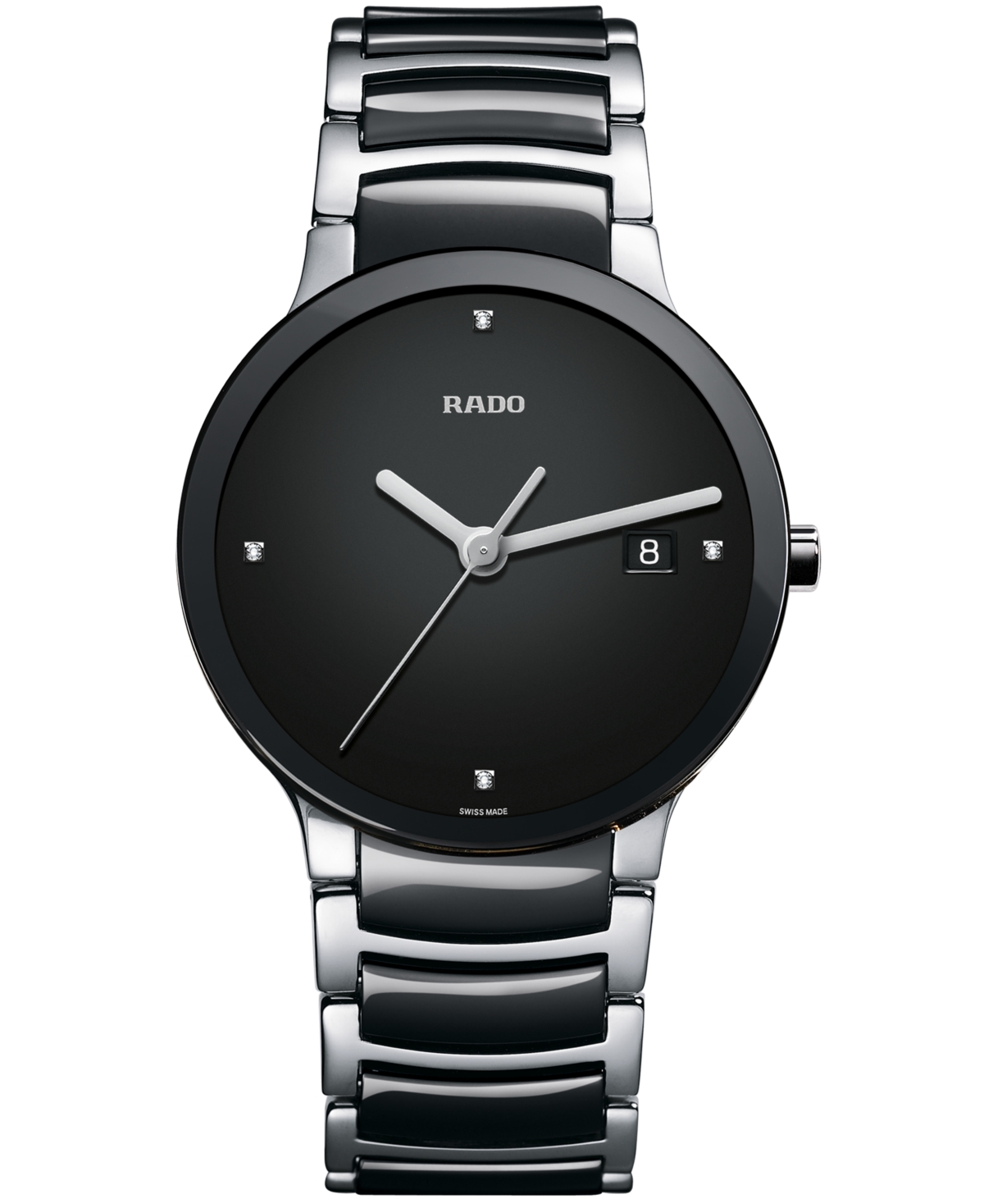 Rado Watch, Unisex Swiss Centrix Diamond Accent Stainless Steel And Black Ceramic Bracelet 38mm R30934712 In No Color