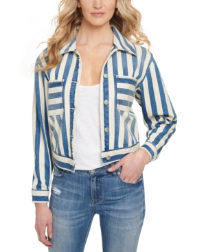 Dkny Jeans Cotton Striped Denim Cropped Jacket