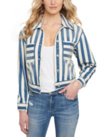 Cotton Striped Denim Cropped Jacket