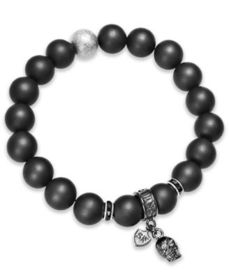 Macy's - Men's Stainless Steel Bead and Skull Stretch Bracelet