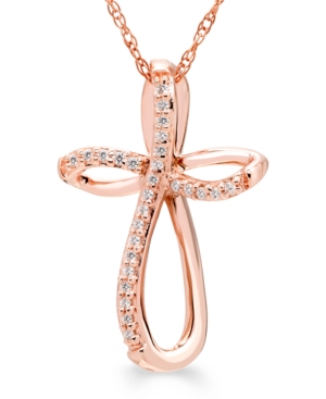 Macy's Diamond Open Cross Pendant Necklace (1/20 Ct. T.w.) In 14k Yellow, White Or Rose Gold