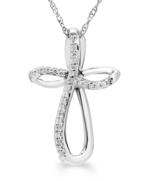 Macy's Diamond Open Cross Pendant Necklace (1/20 Ct. T.w.) In 14k Yellow, White Or Rose Gold In White Gold
