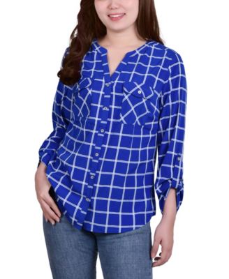 Women's 3/4 Roll Tab Sleeve Mandarin Collar Blouse