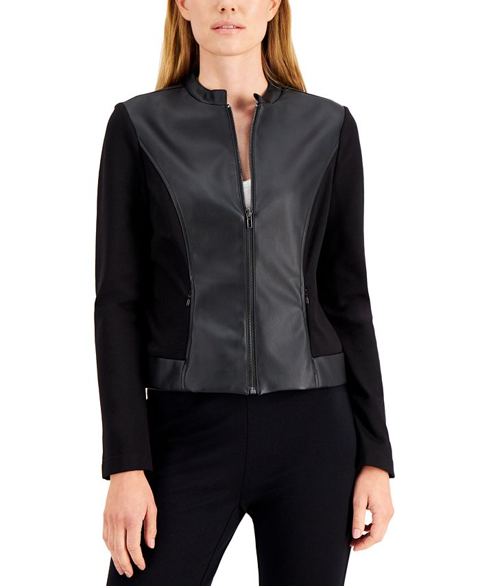 Alfani Petite MixedMedia ZipFront Jacket, Created for Macy's