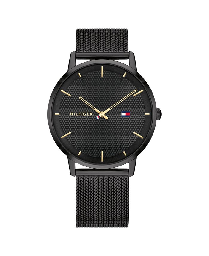 Tommy hilfiger men's black 2025 ip mesh bracelet watch